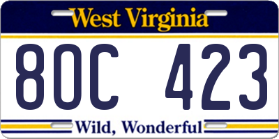 WV license plate 8OC423