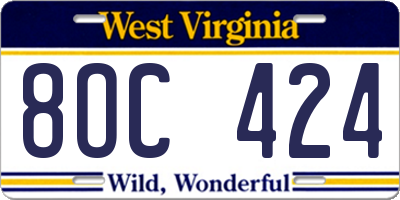 WV license plate 8OC424