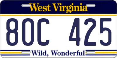 WV license plate 8OC425
