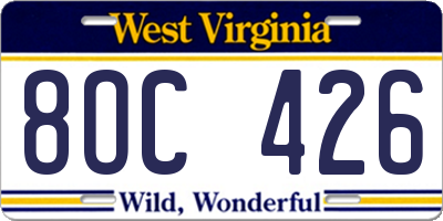WV license plate 8OC426