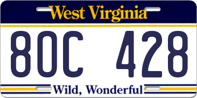 WV license plate 8OC428