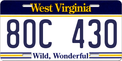 WV license plate 8OC430
