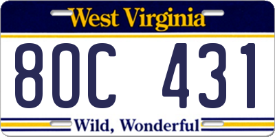 WV license plate 8OC431