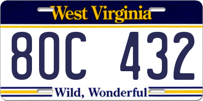 WV license plate 8OC432