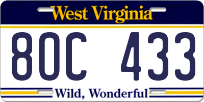 WV license plate 8OC433