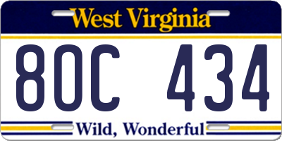 WV license plate 8OC434