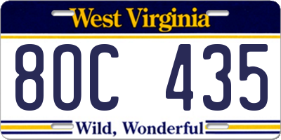 WV license plate 8OC435