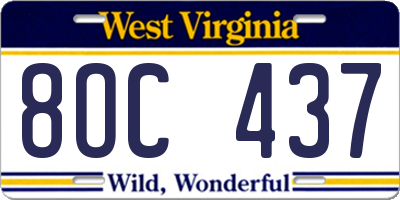 WV license plate 8OC437