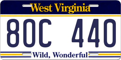 WV license plate 8OC440