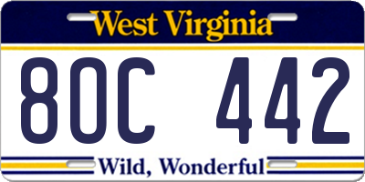 WV license plate 8OC442