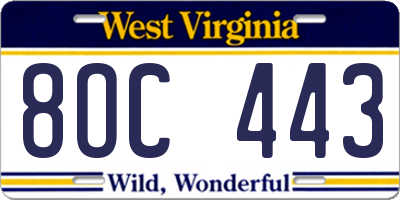 WV license plate 8OC443
