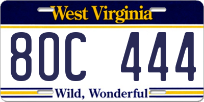 WV license plate 8OC444