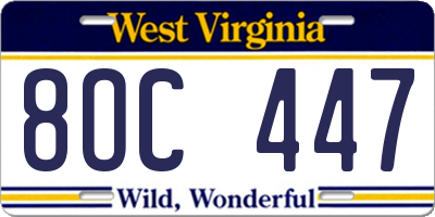 WV license plate 8OC447