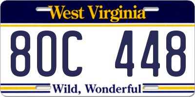 WV license plate 8OC448