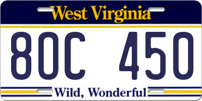 WV license plate 8OC450