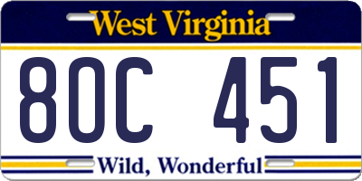 WV license plate 8OC451
