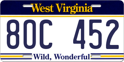 WV license plate 8OC452