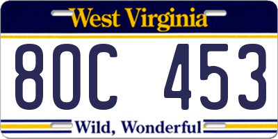 WV license plate 8OC453