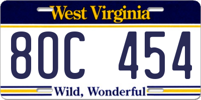 WV license plate 8OC454