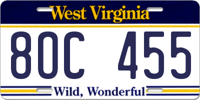 WV license plate 8OC455