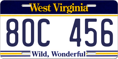 WV license plate 8OC456