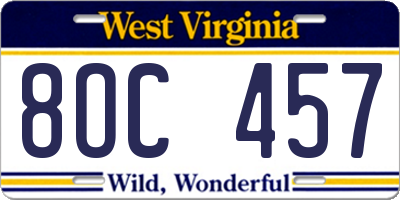 WV license plate 8OC457
