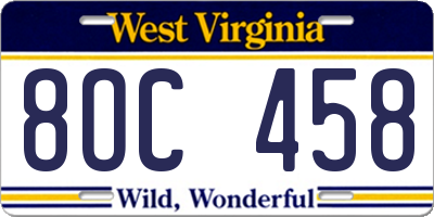 WV license plate 8OC458