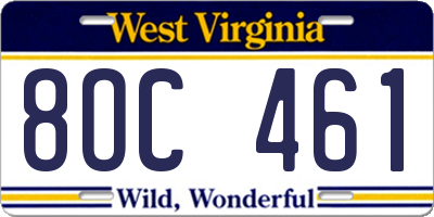 WV license plate 8OC461