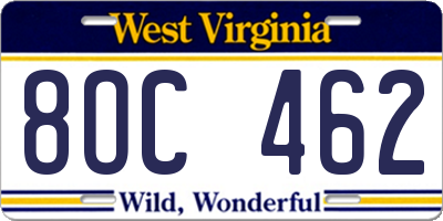 WV license plate 8OC462