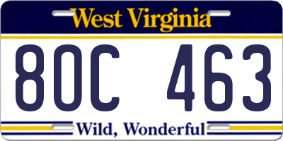 WV license plate 8OC463
