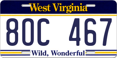 WV license plate 8OC467