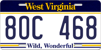 WV license plate 8OC468