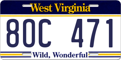WV license plate 8OC471