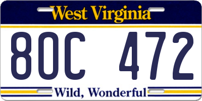 WV license plate 8OC472