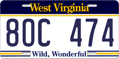 WV license plate 8OC474