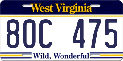 WV license plate 8OC475