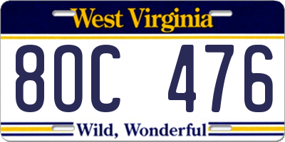 WV license plate 8OC476