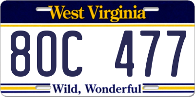 WV license plate 8OC477