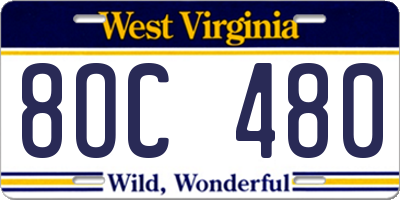 WV license plate 8OC480