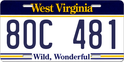 WV license plate 8OC481