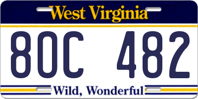 WV license plate 8OC482