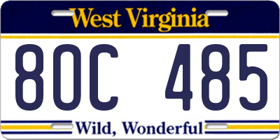 WV license plate 8OC485