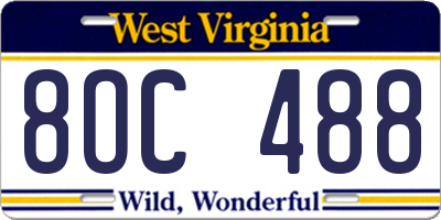WV license plate 8OC488