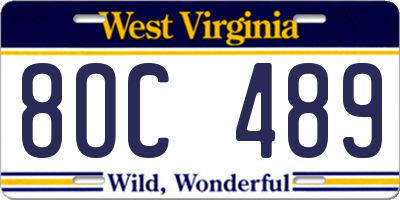 WV license plate 8OC489