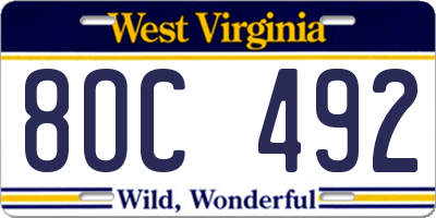 WV license plate 8OC492