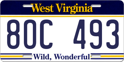 WV license plate 8OC493