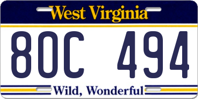WV license plate 8OC494