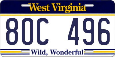WV license plate 8OC496
