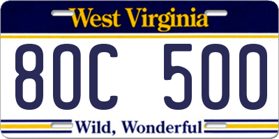 WV license plate 8OC500