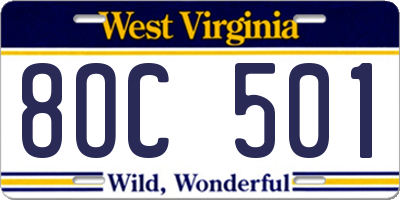 WV license plate 8OC501